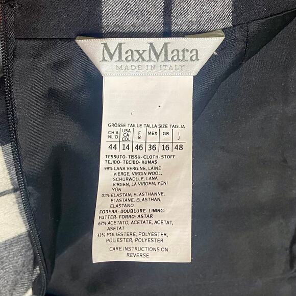 Max Mara Virgin Wool Check Belted Midi Skirt with Zip Detail in Black/White - Picture 5 of 5